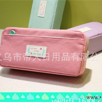 定做帆布广告笔袋 帆布双拉链笔袋2016可加印不同logo