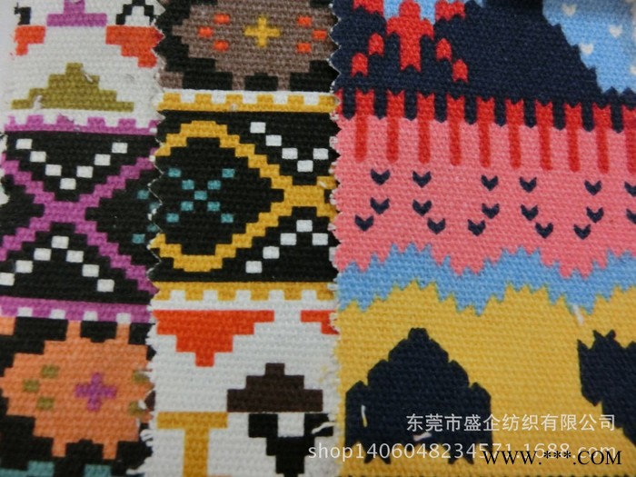 SQ120#直销全棉帆布印花布 12安平纹帆布民族风印花