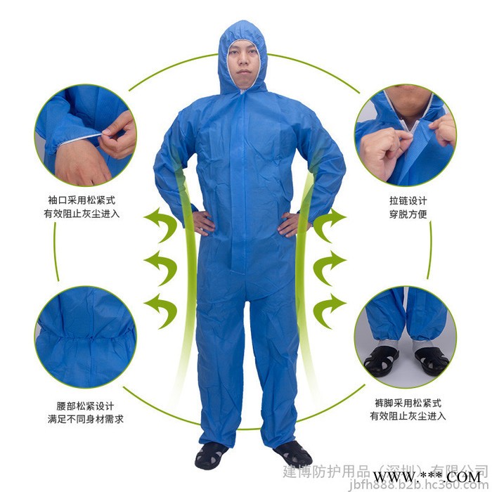 一次性无纺布连体服白色蓝色灰色加厚无纺布防护隔离衣连帽图2