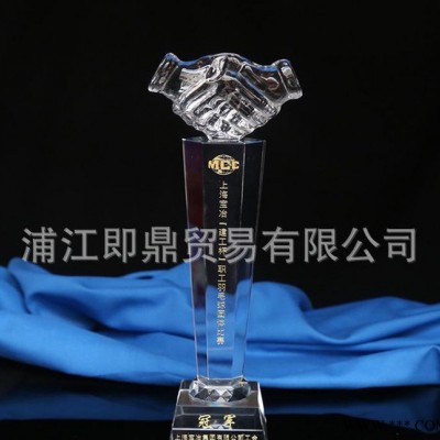 直销共赢水晶握手奖杯企业合作伙伴礼祁目合作纪念