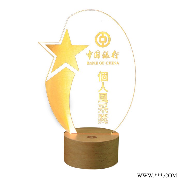 榉木圆柱底座奖牌led小夜灯3D亚克力企业活动颁奖礼品会议纪念行业表彰比赛奖杯毕业留念创意礼品定制图5