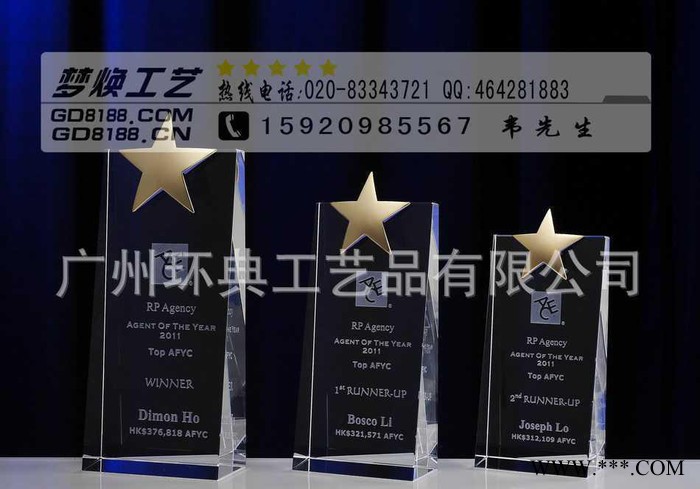 水晶五角星大拇指比赛奖杯奖牌创意定制定做免费设计刻字包邮琉璃图3