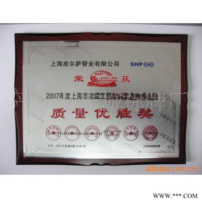 专业几何形状花框授权牌  浙江志城拉丝奖牌图2