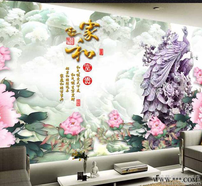 墙纸无纺布,墙纸壁纸无纺布,富贵无纺布,家和无纺布,无缝大型壁画t图2