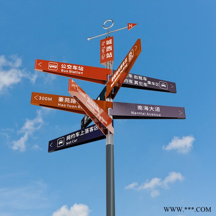 户外立式导向牌广场指示牌道路指引牌路标牌创意路牌不锈钢标志牌图5
