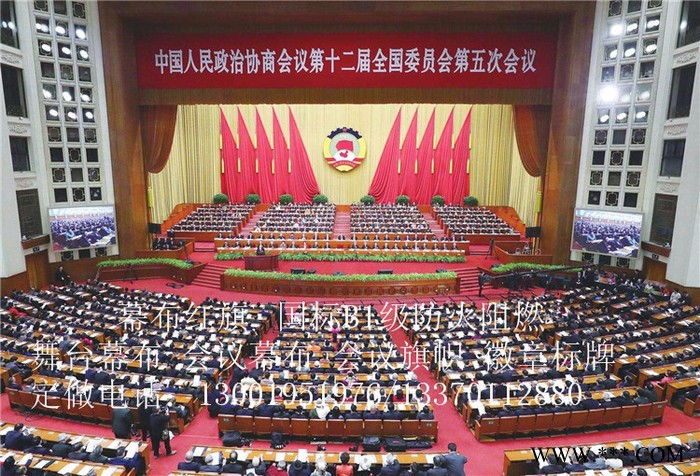 定做会议背景幕布/定做会议室幕布会议室红旗旗帜背景旗帜徽章图3