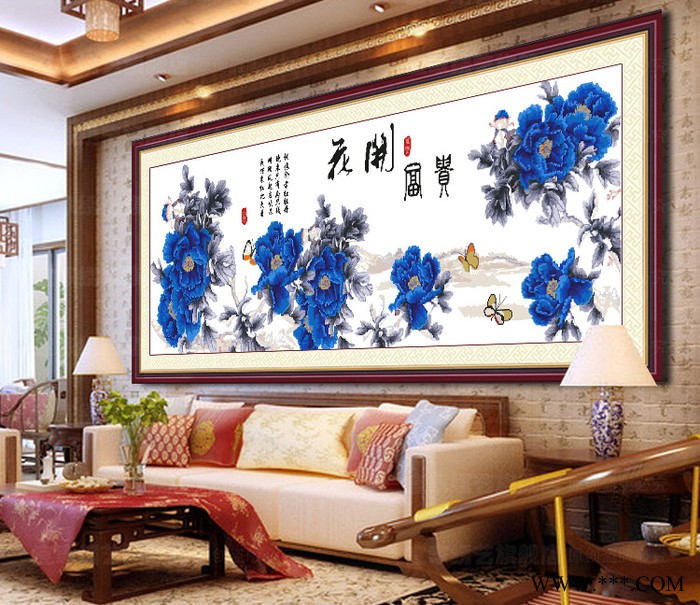 供应花开富贵蓝牡丹DIY钻石画批发 花卉工艺画**图1