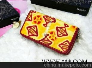 专柜正品美时利黄金珍珠鱼皮双层大包/泰国真皮钱包图1