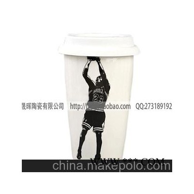 双层隔热陶瓷杯子 随手杯 广告礼品杯 创意水杯 NBA外货纪念杯