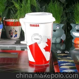 批发双层陶瓷杯子 随手杯 定做广告礼品杯 创意水杯 加拿大国旗杯图1