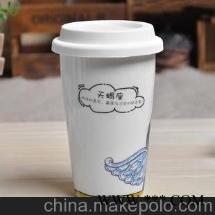 星座卡通杯子马克杯 创意双层陶瓷水杯 外贸广告礼品杯定做批发