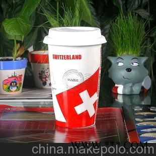 批发双层陶瓷杯子 随手杯 定做广告礼品杯 创意水杯 瑞士国旗杯图1