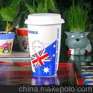 批发双层陶瓷杯子 随手杯 定做广告礼品杯 创意水杯 澳大利亚国旗图1