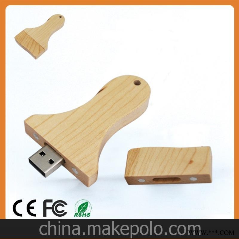个性批量定制LOGO节日广告礼品 椭圆形木质优盘8GB 木头广告u盘图1