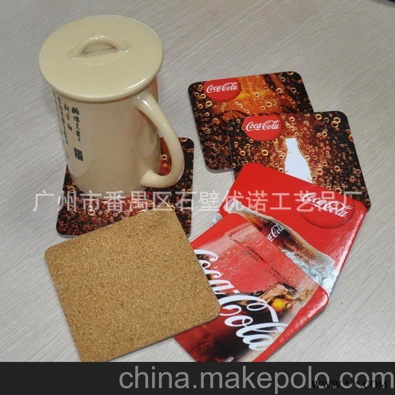 厂家定做 彩色印刷灰板纸软木杯垫  可口可乐广告软木杯垫图2