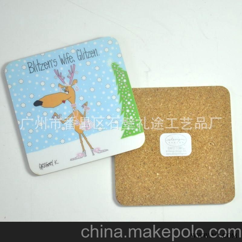 促销礼品 广告卡通Dog印刷MDF杯垫 软木底硬板杯垫 中纤板杯垫图2