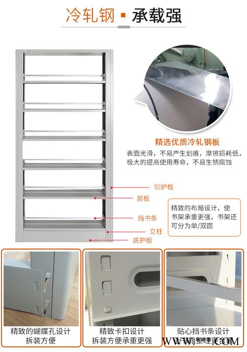 东瑞图书馆书架钢制书店学校单双面资料架阅览室档案架铁架金属置物架图2