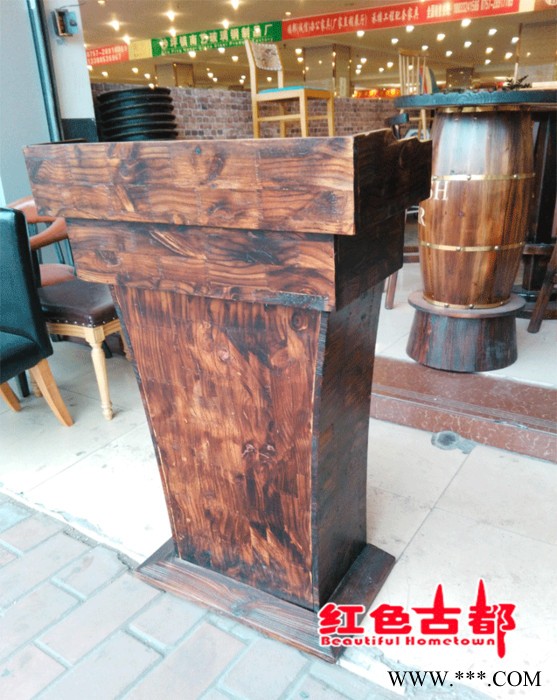 酒店宾馆餐厅前台接待台 四方大容量 户外户内用碳化木材质图2