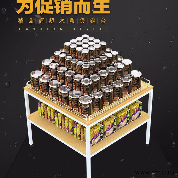 物美超市促销台便利店卖场木纹货架促销车堆头定制图7