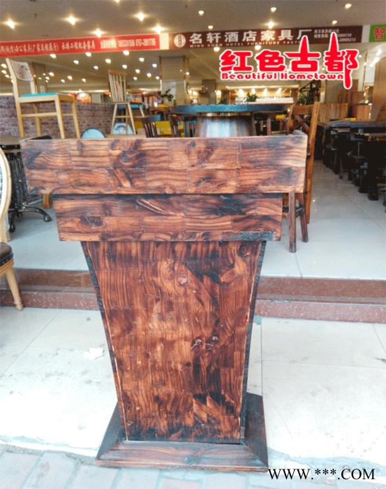酒店宾馆餐厅前台接待台 四方大容量 户外户内用碳化木材质图5