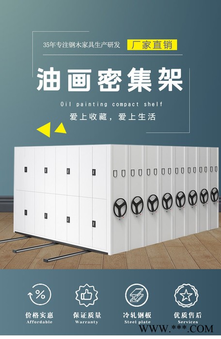 网格状油画密集架 手摇挂网式移动双面油画架定制 金虎挂画密集架质量图2