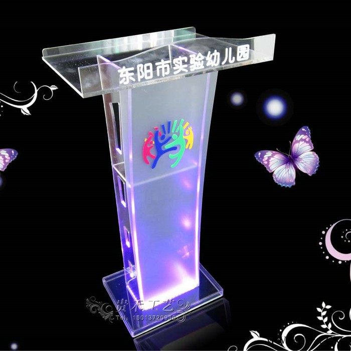 七彩LED水晶演讲台幼儿园发言台学校主持台庆典剪彩台迎宾接待台图片图2