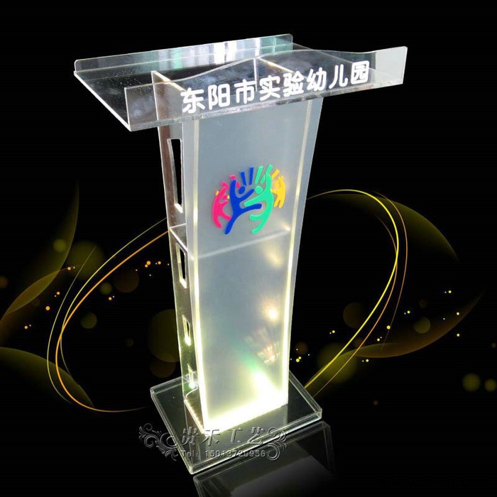 七彩LED水晶演讲台幼儿园发言台学校主持台庆典剪彩台迎宾接待台图片图3