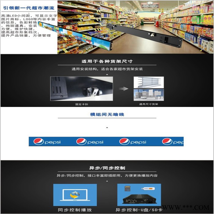 【全国销售】led货架万达 沃尔玛商场/超市专用 室内铝型材广告屏超市货架一款播放视频的 led货架屏出口专用图8