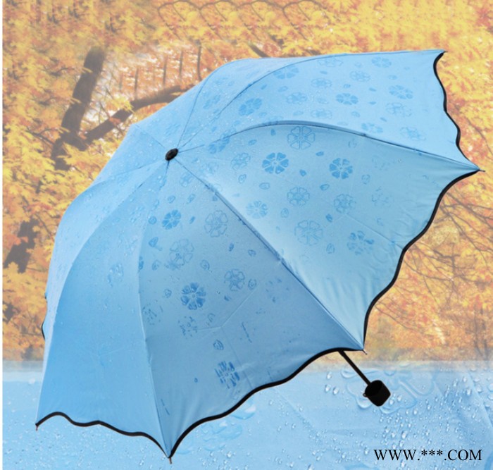 防晒太阳伞  小清新女士纯色雨伞 防晒太阳伞折叠 三折遮阳厂家批发 遇水开花晴雨伞图3