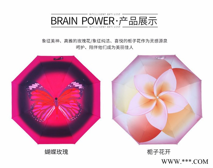 直销阿玛姿   智能防晒太阳伞 防紫外线  防丢  折叠女用伞  玫瑰蝴蝶代发图7