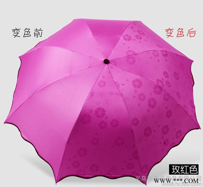遇水现花开花黑胶晴雨伞防晒防紫外线户外太阳伞三折折叠韩版女士图3