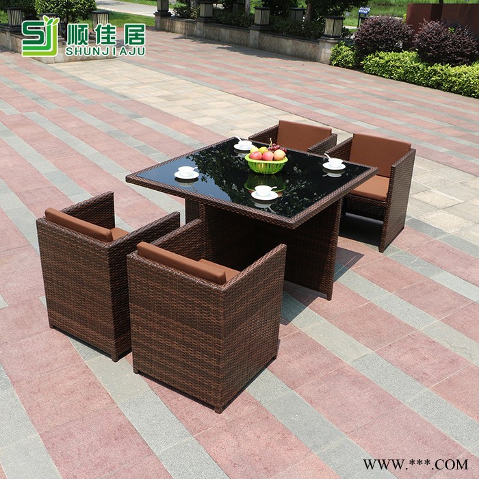 户外休闲藤椅家具咖啡奶茶店带太阳伞室外庭院遮阳伞桌椅组合套件 户外家具图4