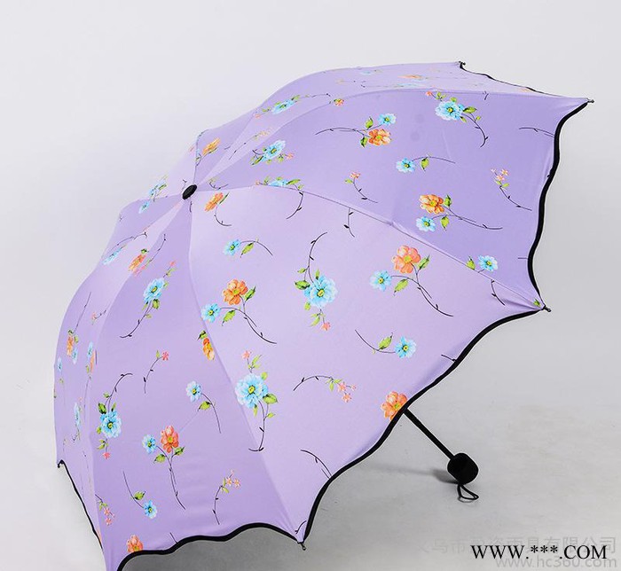 韩版晴雨伞小可爱太阳伞折叠遮阳伞户外三折黑胶超防晒雨伞代发