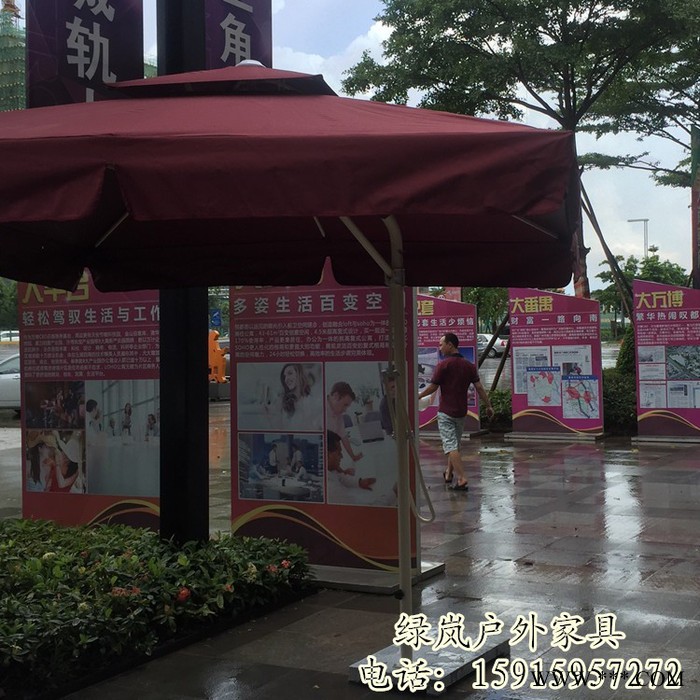 绿岚供就红色方形双顶户外侧边伞 青岛户外遮阳伞 保安站岗太阳伞图5