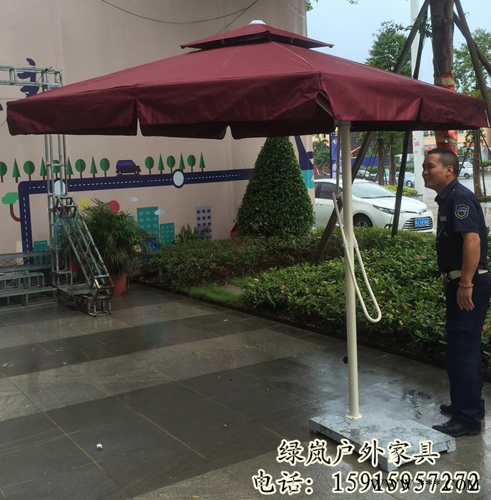绿岚供就红色方形双顶户外侧边伞 青岛户外遮阳伞 保安站岗太阳伞图2