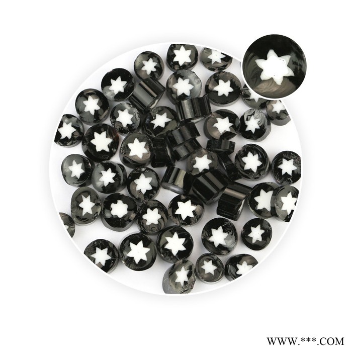 曼德1707006-7-2DIY工具 铝型材切割机飞研自动化热熔玻璃切块250克装黑底白六角星图案玻璃珠饰品配件图2