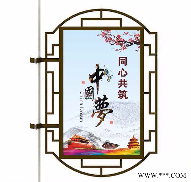 山东潍坊路灯杆灯箱抱柱灯箱生产 铝型材灯箱   不锈钢灯箱  供应灯笼型仿古灯杆灯箱 路灯杆广告牌外观大气优雅抗风能力强图5
