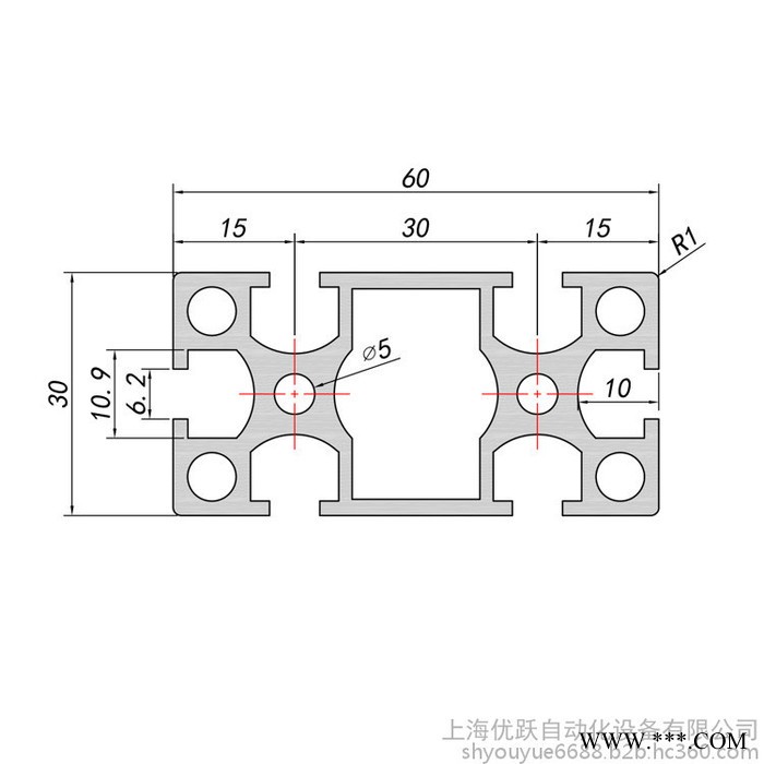 优跃 YY-6-3060G铝型材3060工业铝型材3060国标铝型材铝合金方管图3