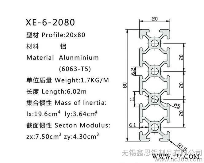 铝型材2080 2080工业铝型材 无锡铝型材** 2080铝合金型材图2