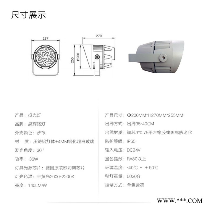 厂家定制大功率圆形压铸铝led户外防水防锈超亮工程照明投光灯图2