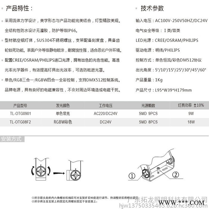 拓龙照明OTG0901 新款LED9W投光灯四基色投光灯 欧司朗科锐光源投光灯厂家图3