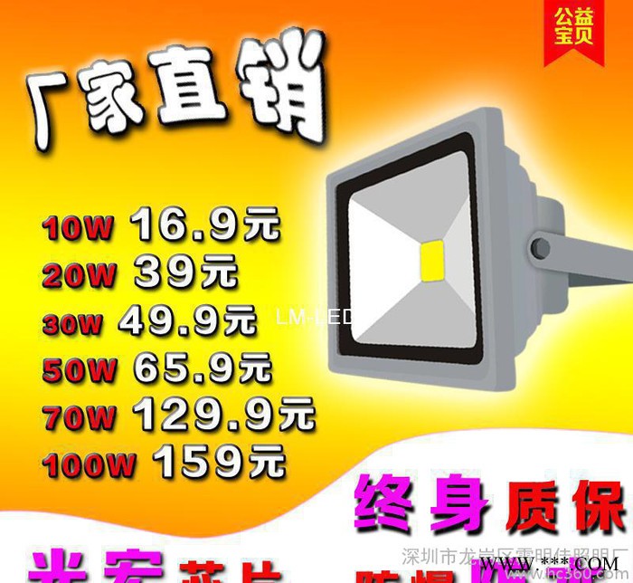 LED投光灯50W100W30W户外防水灯室外广告灯泛光灯射图3