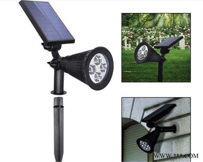 户外太阳能4led庭院射灯 花园高亮度泛光灯 投射树灯 草坪地插灯图5