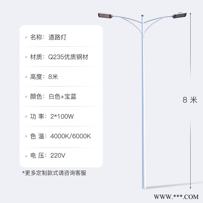 厂家定制市政路灯8米10米平行双臂LED道路灯图1