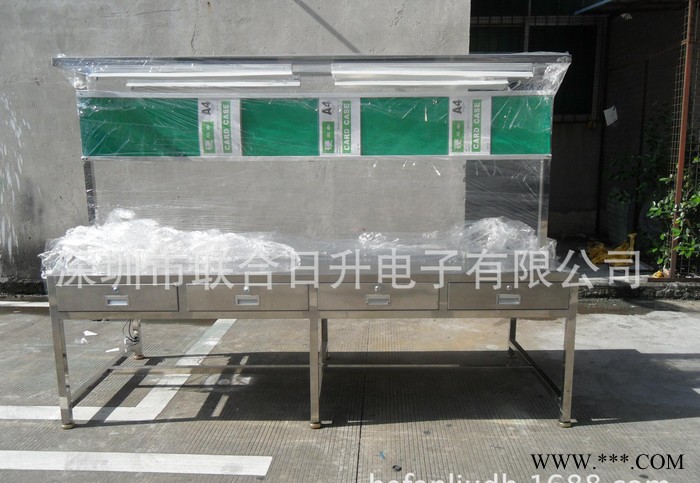 非标定制不锈钢双面操作多抽屉带A4看板带灯管洁净工作台图3