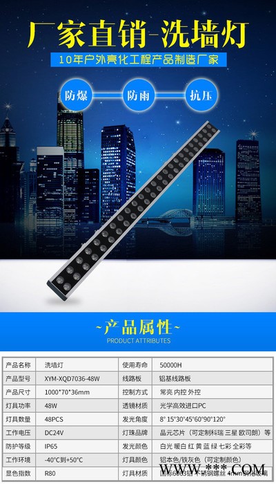 捷翔 新款洗墙灯  48W双排大功率投光灯 桥梁专用防水洗墙灯图3