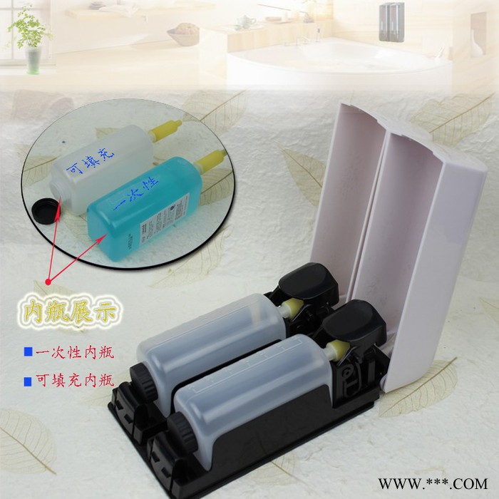 供应leekongK-G005皂液器家居酒店浴霸皂液器双头大字中英文白色挂壁式皂液洗手液瓶皂液机图4