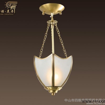 欧式简约全铜单头吊灯创意吧台咖啡厅仿古美式灯具过道玄关楼梯灯