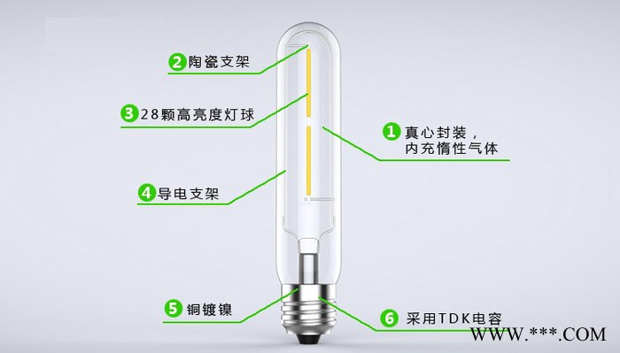 典尚T30*150 灯丝灯  LED灯丝灯泡  360度发光  超亮节能灯管 T形灯管图3