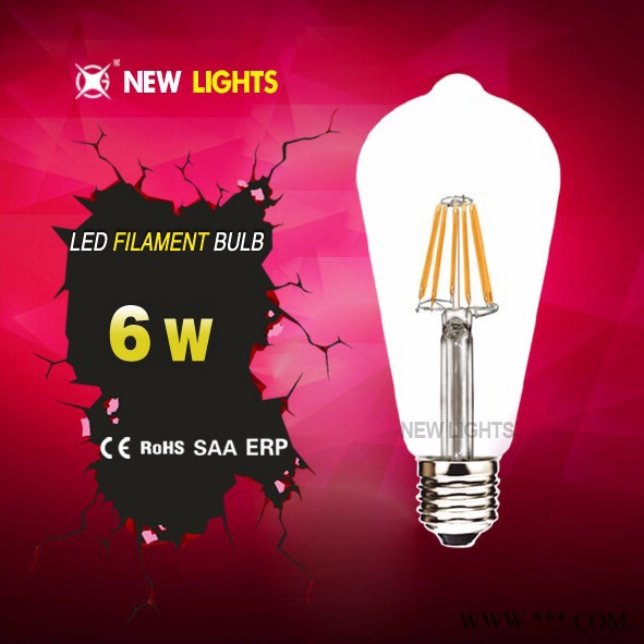 浙江厂家供应 LIGHTS LED灯丝球泡灯 ST64家用高亮节能灯 6W图1